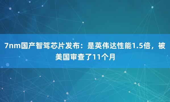 7nm国产智驾芯片发布：是英伟达性能1.5倍，被美国审查了11个月